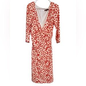 David Meister Red and White Floral Dress